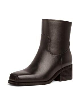 Square Toe Ankle Boots Chunky Block Heel Faux Leather Dress Booties